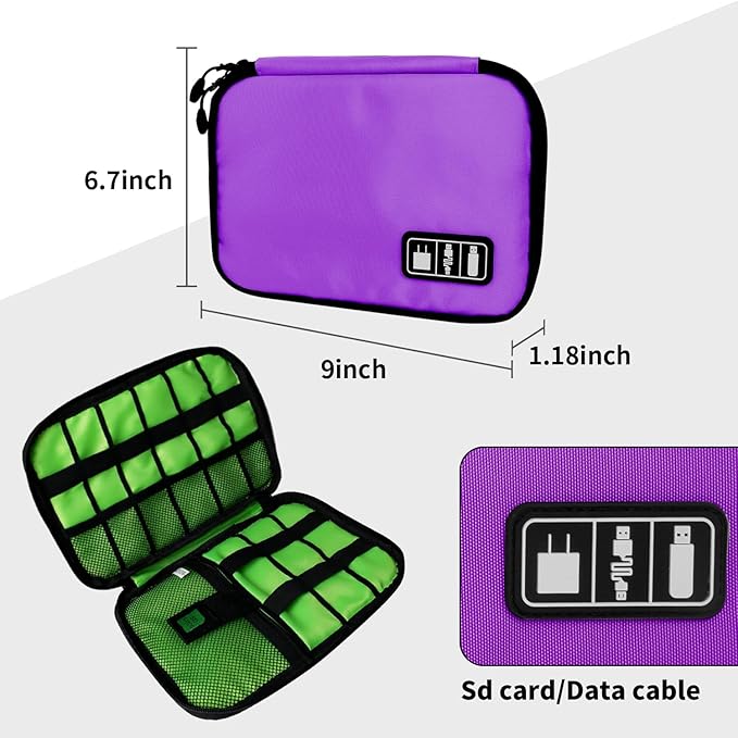 Lcsmaokin Electronics Travel Organizer,Portable Waterproof Electronic Travel Storage Bag for Small Charging Cord Storage,Charger,SD Card etc,for Travel,Business-Purple Green