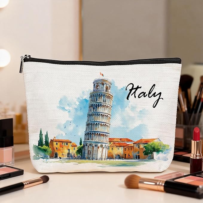 Italian Gifts Makeup Bag - Italy Travel Essentials Watercolor Cosmetic Bags Portable Toiletry Organizer Pouch Waterproof City Traveling Souvenirs Party Birthday Gift for Women Travelers