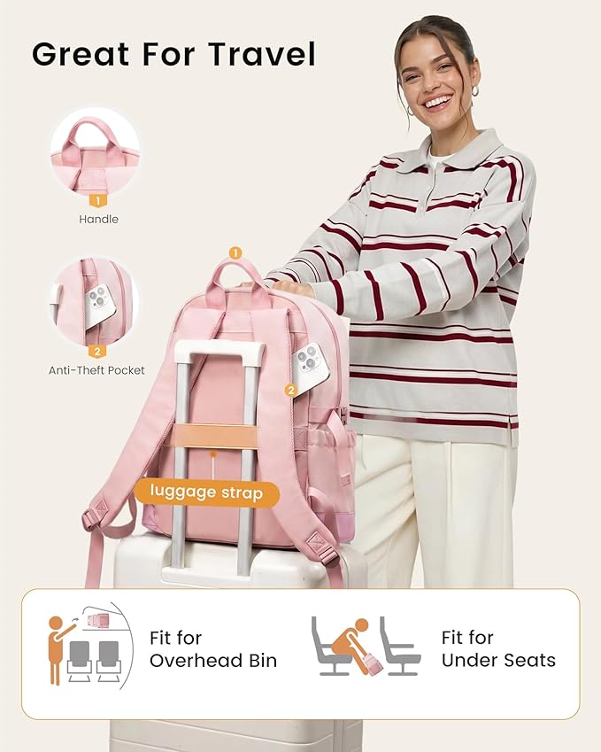 LOVEVOOK Laptop Backpack for Women with Stanley Cup Holder,17 Inch DIY Design Travel Work Backpack Computer Laptop Bag,Waterproof Nurse Teacher College Commuter Backpack Purse,Gift for Women Men,Pink