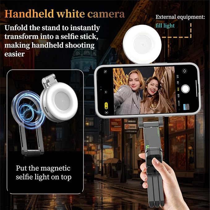 Hualele Magnetic Phone Tripod Stand for Magsafe Accessories - Mini Pocket Cell Phone Stand Strong Quick Mount Phone Holder Travel Essentials for Cell Phone Video Recording Camera Mounts, Black