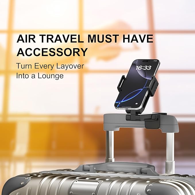 Perilogics Universal Airplane Phone Holder Mount – [Silent Version] Handsfree Travel Phone Holder for Tray Table, 360° Adjustable Phone Mount for Flying, in-Flight Travel Stand for iPhone & Android