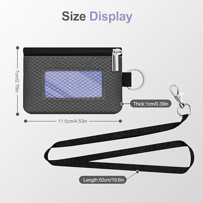 Minimalist RFID Blocking Small Wallet with ID Window,WaterResistant Zip Id Case Wallet with Lanyard Keychain for Cards,Cash,Travel,Women,Men (DarkGrey/Lavender Purple)
