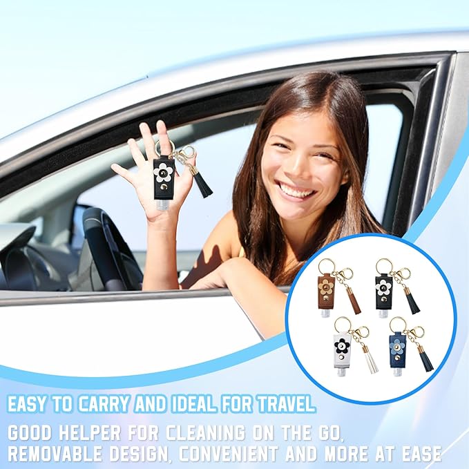 4Pcs Hand Sanitizer Keychain, 30ml Refillable Portable Hand Sanitizer for Toiletry Lotion Liquid Soap Shampoo