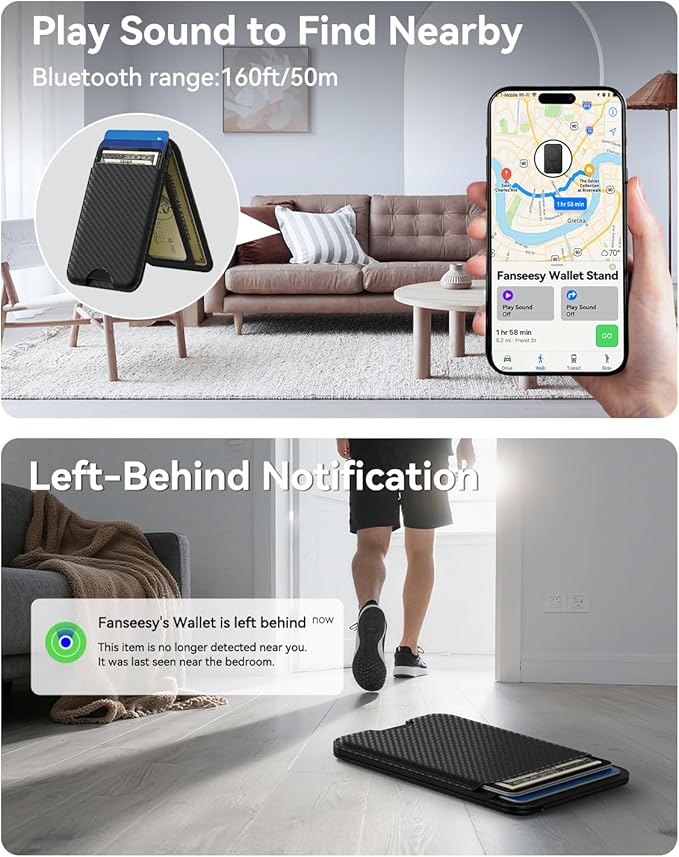 TWZKG for MagSafe Wallet, Works with Apple Find My,5 Card Holder with Stand, Magnetic Phone Wallet for iPhone 17/16/15/14/13/12 Pro Max Plus Air, RFID Blocking Vegan Leather,Carbon Fiber