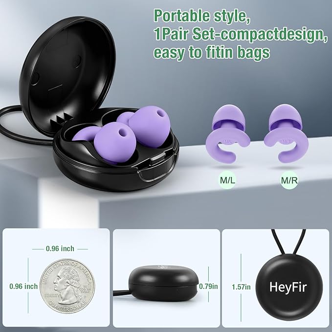 Ultra-Soft Noise Cancelling Ear Plugs, Reusable Silicone for Sleep Concerts Travel Office,33dB (NRR),Ergonomic Integrated Design Fit for Small Ear Canals Noise Sensitivity (Purple, 1 Pair)
