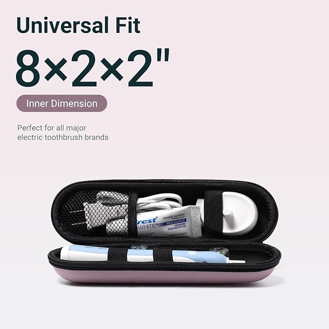 Nincha Compact Electric Toothbrush Travel Case, EVA Protective Storage Bag for Philips Sonicare/Oral-B, Waterproof Portable Carrying Case with Mesh Pocket & Elastic Bands (Smoky Pink)