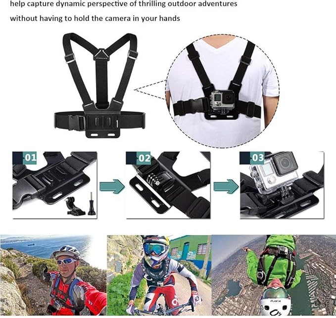 Head Mount Strap Chest Strap Mount Compatible with Gopro Hero 13 12 11 10 9 8/AKASO EK7000 Brave 4 7LE/DJI Osmo Action 5 Pro/ODDV/Hiicam/Apexcam Action Camera