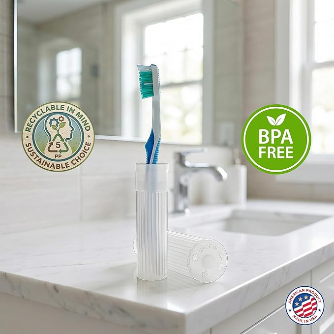 American Comb Toothbrush Holder - White, Made in USA, with Ventilation Holes, for Toothbrush Covers, Toothbrush Holder, Toothbrush Soft, Durable Design, Hygienic Bathroom Accessory