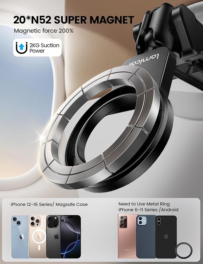 Lamicall for Magsafe Airplane Phone Holder, Airplane Travel Essentials for Flying Plane, Handsfree Airport Phone Mount Long Flight Must Haves for Woman Man Fits iPhone 17 16 15 14 Pro Max Series