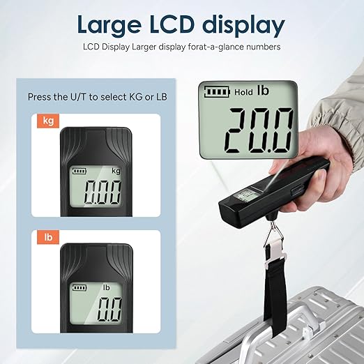 travel inspira Luggage Scale Battery-Free, Travel Essentials, Portable Handheld Digital Suitcase Weight Scale for for Travel Accessories, 110lbs/50kg (Black)