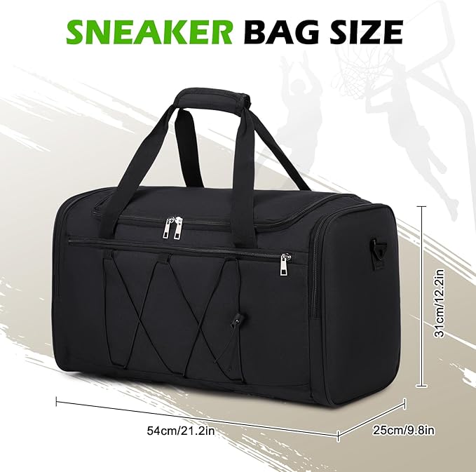 Scothen Sneaker Bag for Travel, Outdoor Sports Gym Bag Shoe Bags for 4 Pairs of Sneakers up to Size 14, Travel Duffel Bags with 3 Adjustable Dividers & Shoulder Strap, Sneakerhead Gift
