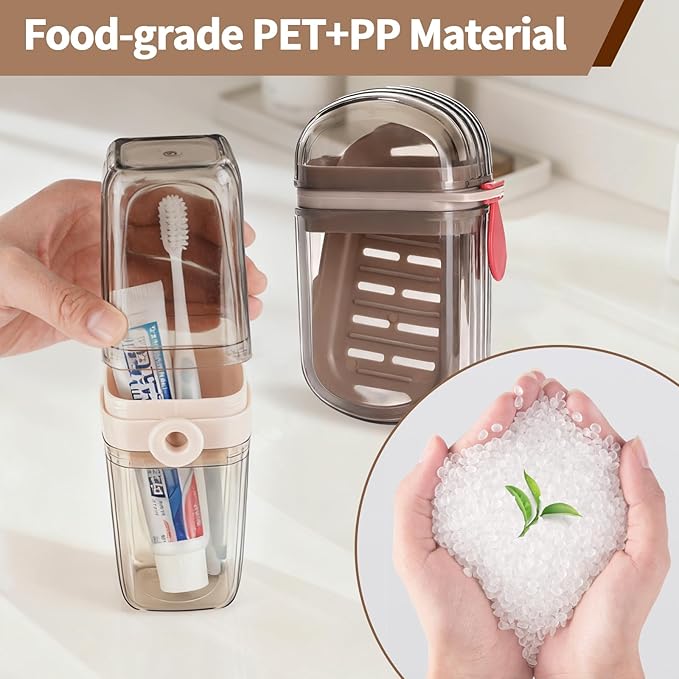 2Pcs Toothbrush Travel Case & Travel Soap Holder Dish Tray, Portable Clear Toothbrush Holders with Cover Leakproof Bar Soap Holder for Traveling School Camping Business Trip Bathroom