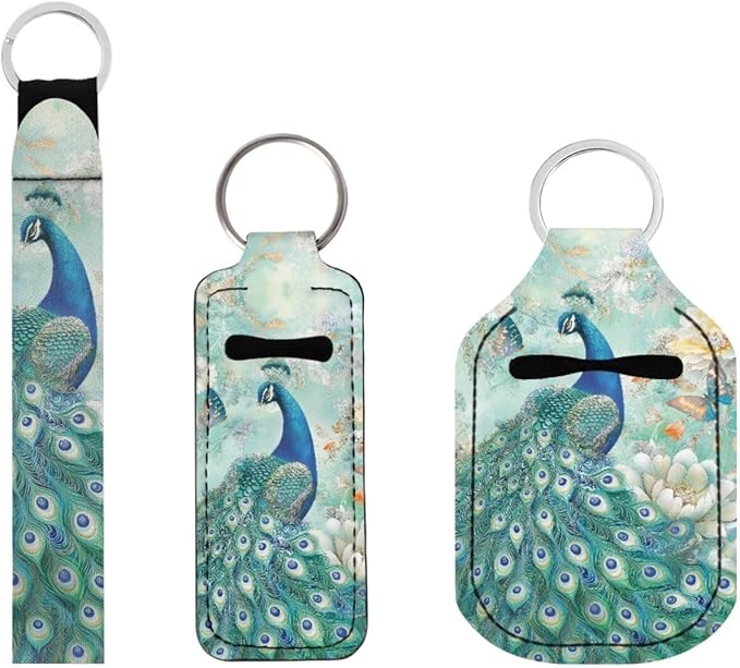 Suobstales 3Pcs Travel Bottles Keychain Holder Set,Travel Bottle Sleeves+Neoprene Chapstick Holders+Lanyard Keychain