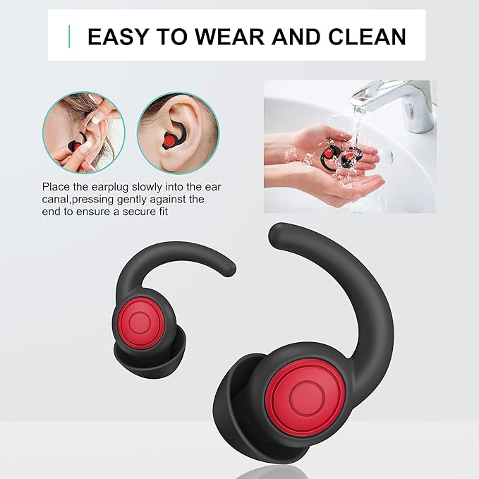 Ear Plugs for Sleeping, Noise Reduction Reusable Hearing Protection Soft Comfy Silicone Earplugs for Sleep, Snoring, Swimming, Concerts, Focus, Travel, Work, Motorcycle, 33dB Noise Cancelling