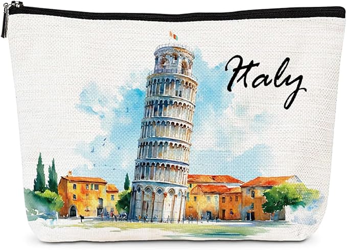 Italian Gifts Makeup Bag - Italy Travel Essentials Watercolor Cosmetic Bags Portable Toiletry Organizer Pouch Waterproof City Traveling Souvenirs Party Birthday Gift for Women Travelers