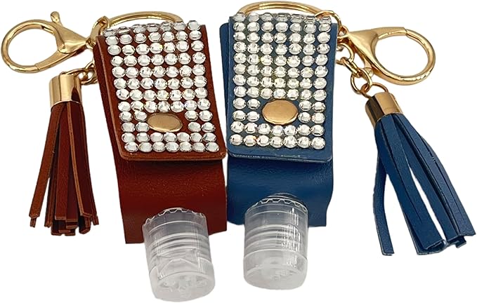 2 Pcs 1oz Bling Travel Bottle Case with Keychain, Travel Bottles for Alcohol, Hand Soap, Refillable Containers Portable