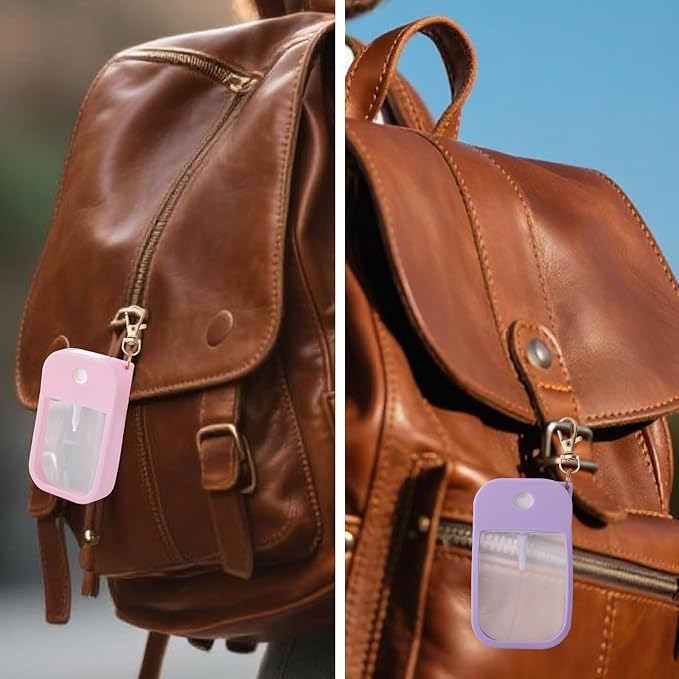 lasuroa 2pcs Hand Sanitizer Spray Case, Thickened Protective Silicone Case Compatible with Touchland Hand Sanitizer Spray with Keychain for 1 Fl Oz Portable Accessory (Pink, Purple)
