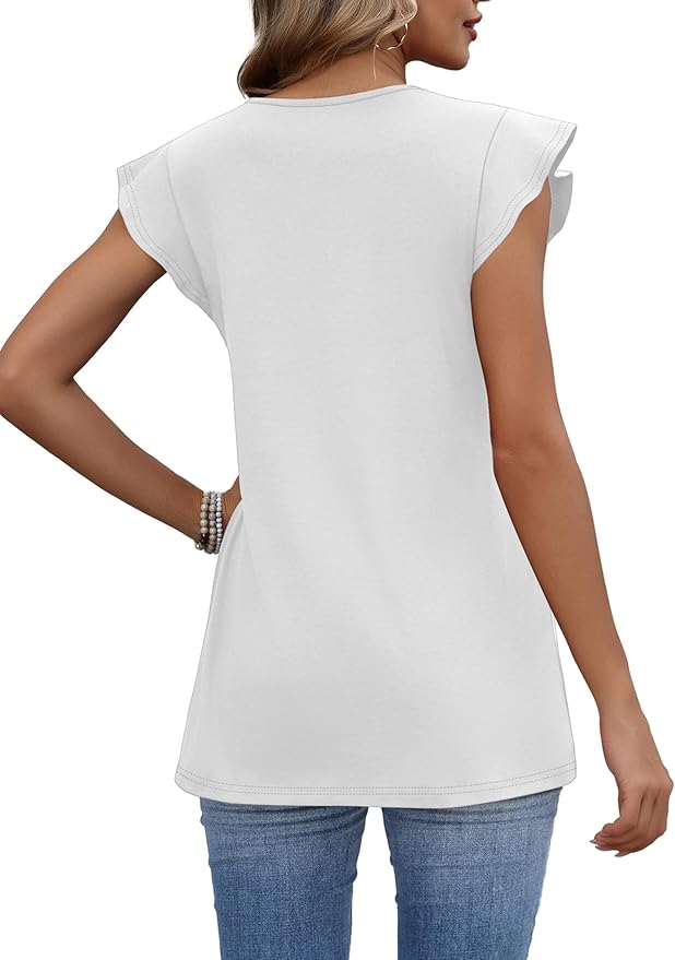 WIHOLL Womens Summer Tops 2026 Babydoll Shirts Ruffle Sleeve Spring Outfits Dressy Casual Blouses