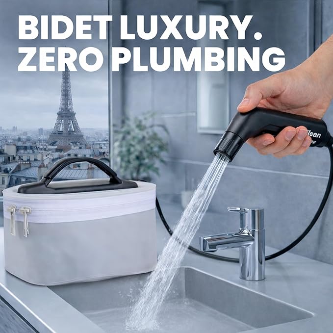 2Clean Portable Electric Travel Bidet - USB Rechargeable Bidet for Men and Women, Toilet Hygiene Solution with 2.3 Liter Container, Lightweight, Portable Device for Travel, Camping, Outdoor Living
