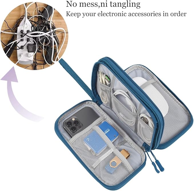 CAAORDKSO Electronics Organizer Travel Case, Water Resistant Cable Organizer Bag Cord Organizer Pouch for Cable, USB, Charger, Phone, Power Bank, Earphone, Electronics Accessories (Dark Green, Medium)