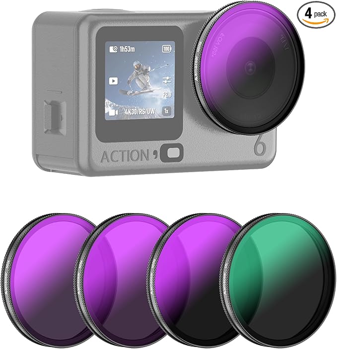 AMAZEAR ND & CPL Filters Set for DJI OSMO Action 6, Action6 Pro Accessories ND16 + ND64 + ND256 + CPL Overlay Lens Filters Kit | 4 Pack | Optical Glass | HD | Oil Resistant | Easy to Use |