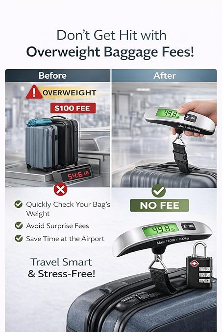 Luggage Scale with TSA Approved Lock, Digital Portable Hanging Baggage Scale 110lb/50kg, Travel Weight Scale for Suitcases, Avoid Overweight Fees, Travel Essentials Gift