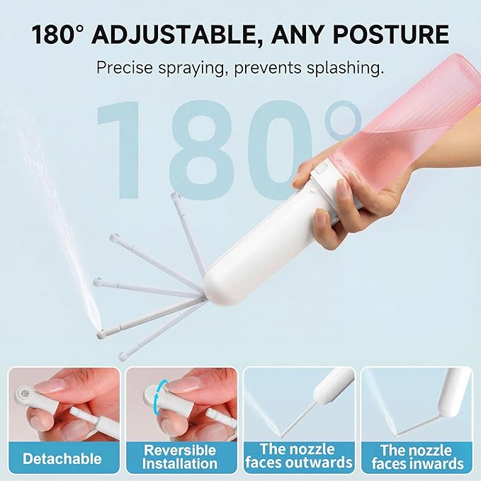 Portable Bidet for Travel,Rechargeable Electric Handheld Travel Bidet Sprayer for Women,Collapsible,Portatil Peri Water Bottle Bidets for Hygiene,Camping, Backpacking,Backcountry,Hiking（Pink）