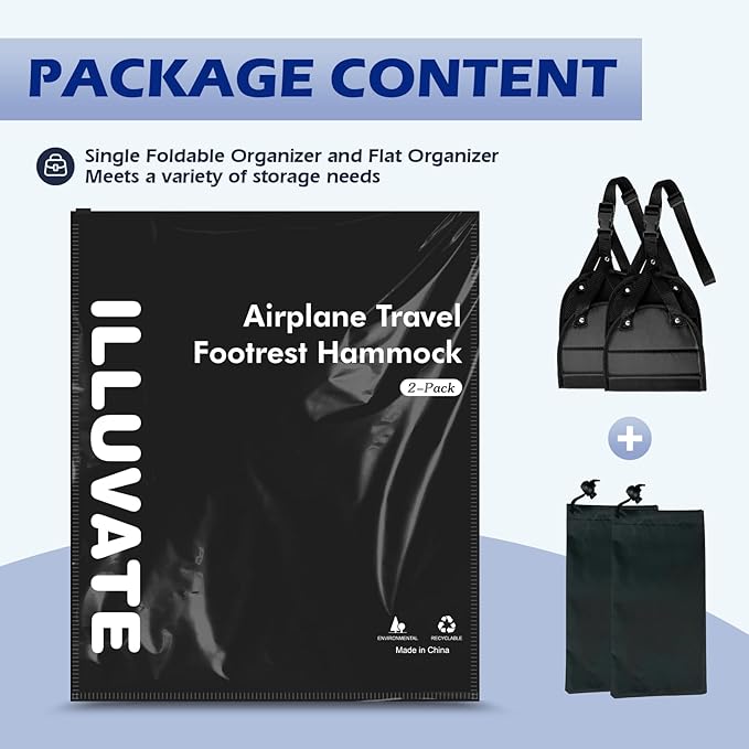 [2024 New Upgrade] 2-Pack Airplane Travel Footrest Hammock, Portable Foot Hammock Long Trip Essentials, Lightweight Airplane Foot Hanger Foot Rest for Air Travel