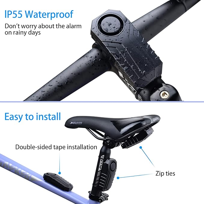 4Set Vibration Sensing Bike Alarm with Remote, 113db Loud Bicycle Alarm System Anti Theft, Wireless Motorcycle Alarm for Electric Bike Tricycle Mobility Scooter Vehicles Ebike for Cycling Security