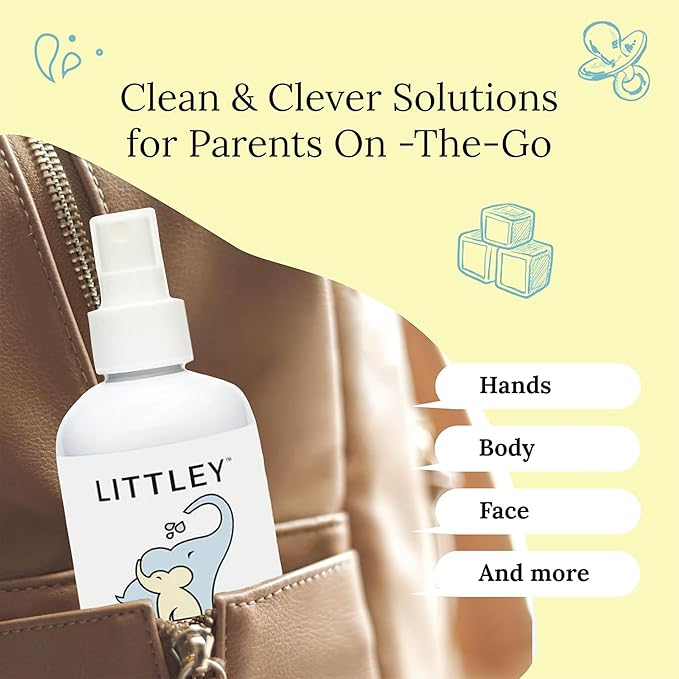 Littley Infant & Toddler Hand Cleanser | Alcohol-Free HOCl Spray for Delicate Skin | Fragrance-Free Formula | Gentle & Convenient Hand Mist | Portable Travel Size | 8 oz