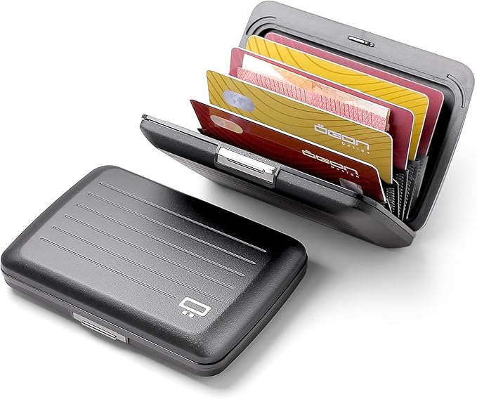 ÖGON -DESIGNS- Aluminum card holder with metal lock, RFID protection against fraud and demagnetization, compact wallet, Smart Case OSLO model