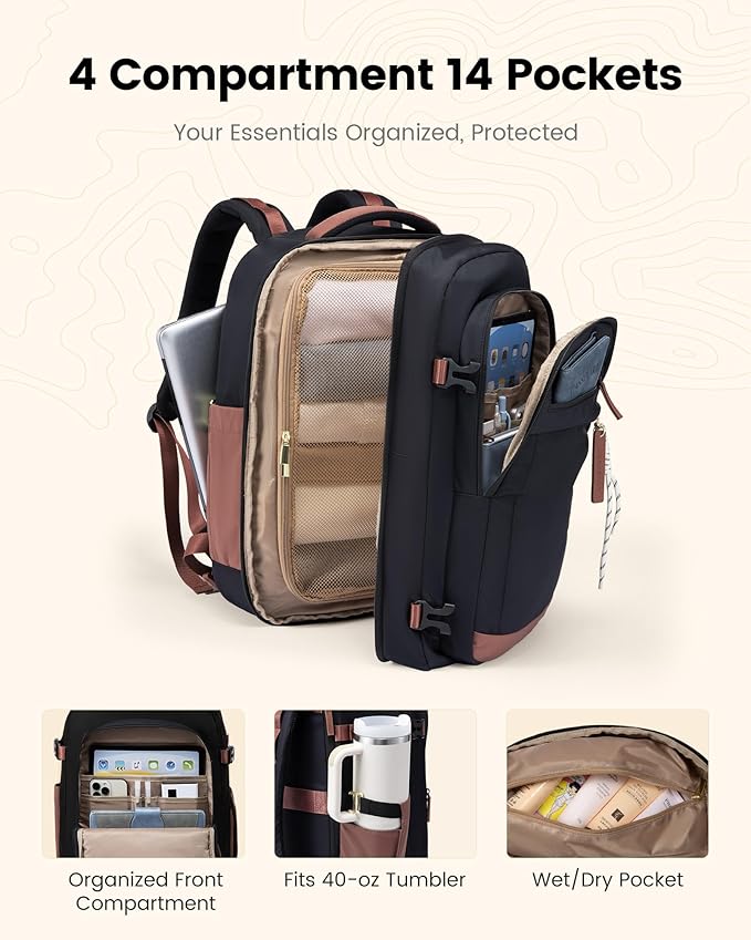 LOVEVOOK 50L Travel Backpack for Men & Women, Airline Approved Carry On Luggage, TSA Personal Item Bag fits 17 Inch Laptop, Waterproof Weekender Overnight Suitcase for Work, Black