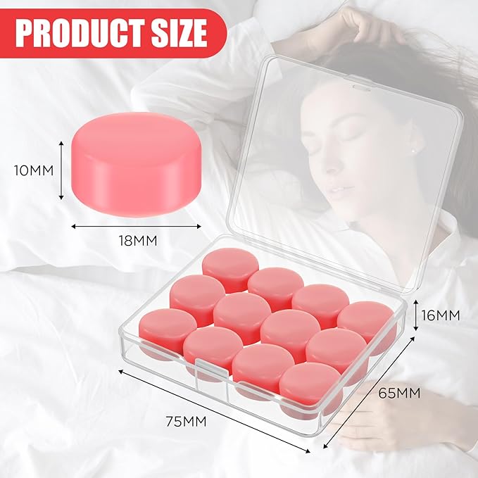 TrelaCo 12 Pack Soft Ear Plugs for Sleeping, Reusable Moldable Silicone Earplugs Noise Cancelling Reduction for Concerts, Swimming, Shooting, Snoring, Airplane, Musicians, Motorcycle (Pink)