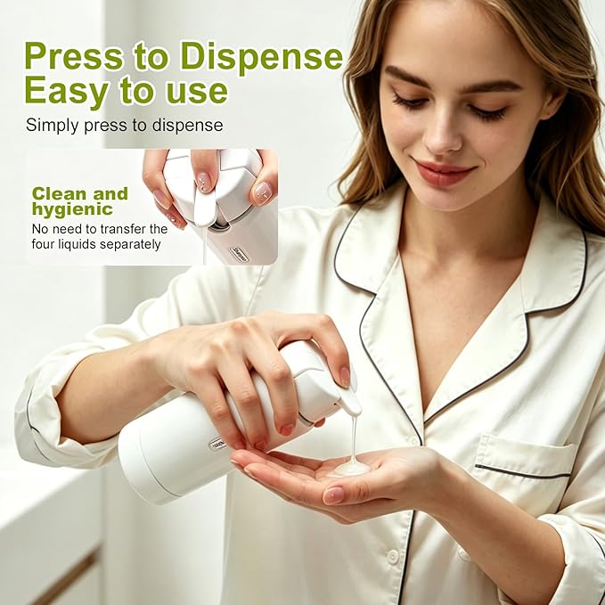 4 in 1 Travel Dispenser Bottle Leakproof Refillable Travel Bottles for Toiletries Portable Size Containers for Shampoo Lotion Cosmetics Travel Essentials for Women Men (White)