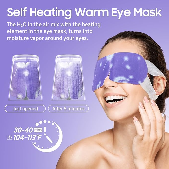 BeHoomi 20Packs Steam Eye Mask, Heated Eye Mask Warm Compress for Eyes, Disposable Self Heating Steam Mask for Sleep, Spa, Travel Essentials, Relaxation Gifts for Women, Mothers Day Gifts (Lavender)