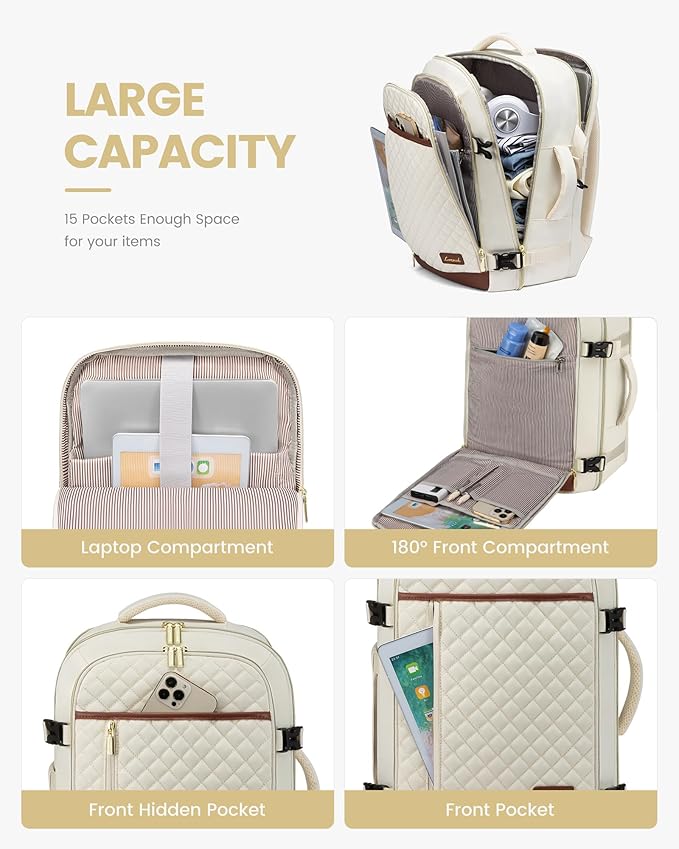 LOVEVOOK Travel Backpack for Women, Carry on Backpack for Airplanes,TSA Personal Item Travel Bag fits 15.6" Laptop,Travel Essentials Carry On Bag Flight Approved with 3 Packing Cubes
