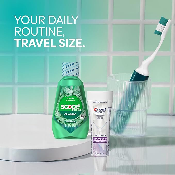 Handy Solutions Oral Care 3-Piece Trial Size Set w/Mouthwash, Whitening Toothpaste, & Travel Toothbrush (Pack of 6), TSA Approved