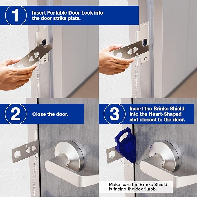 BRINKS – Portable Security Door Locks for Home, Dorm Room, Apartment, Hotel Safety, Short-Term Rentals, Security Door Latch - Privacy Latch, Easy Install (2 Pack)