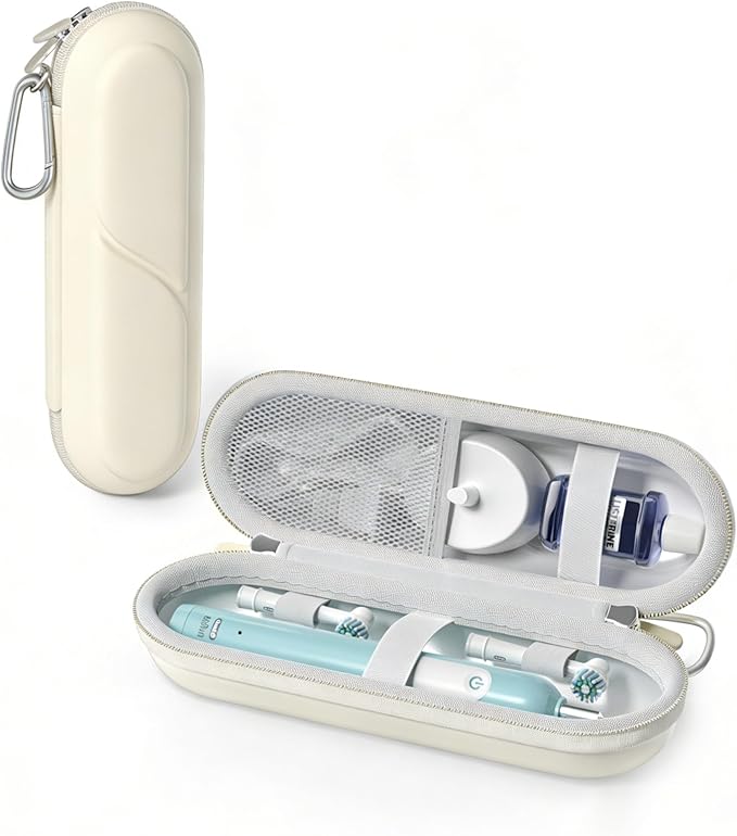 ProCase Toothbrush Travel Case for Oral-B/Oral-B Pro 1000 1500 5000 7000 7500 6000 9600/ Phlips Sonicare 4100 5100 1100 6100 5300 Oral-B iO Electric Toothbrush Portable Hard Container -Beige