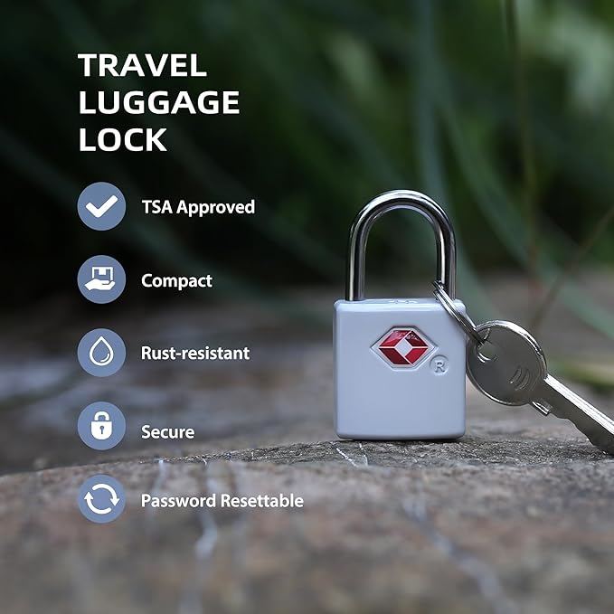Luggage Locks TSA Approved 4 Pack, TSA Locks for Luggage International Travel Essentials, Small Padlock with Key, Keyed Alike Mini Padlock for Suitcase, Backpack, Bag, Zipper, Case, Box
