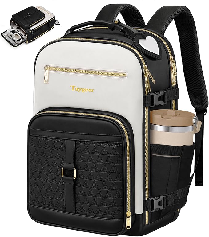 Taygeer Carry on Backpack for Airplanes, TSA Travel Backpack with Shoe Compartment & Luggage Tags, Airline Personal Item Bag for Women Teens, Black