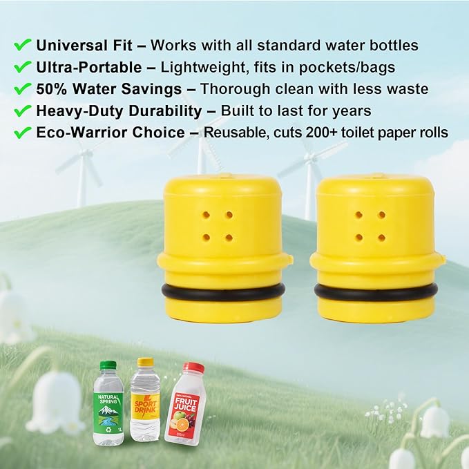 Ultralight Portable Bidet – Compact Shattaf for Travel, Camping, Hiking. 360° Spray Nozzles, Universal Bottle Adapter (Fits Any Plastic Bottle). Ideal for Postpartum, Menstrual & Pet Care.
