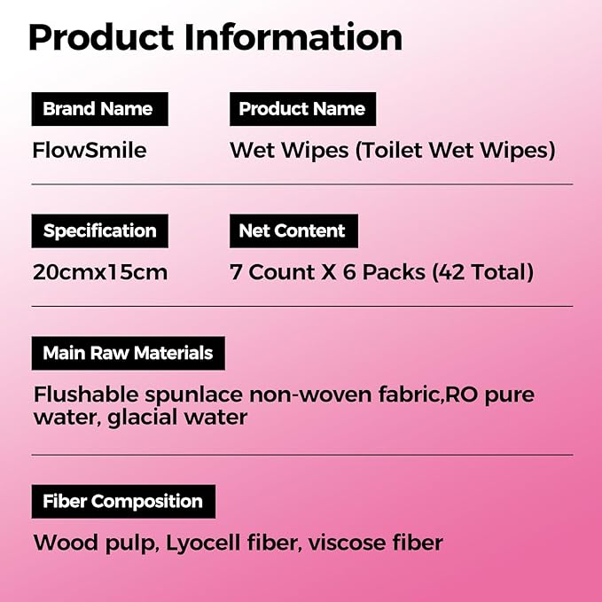 Flushable Wipes Travel Mini Size - 99.5% Water, Unscented Gentle for Sensitive Skin - Travel Essentials for Adults, Kids, Baby Care, Family, 42 Counts (6 Packs of 7)