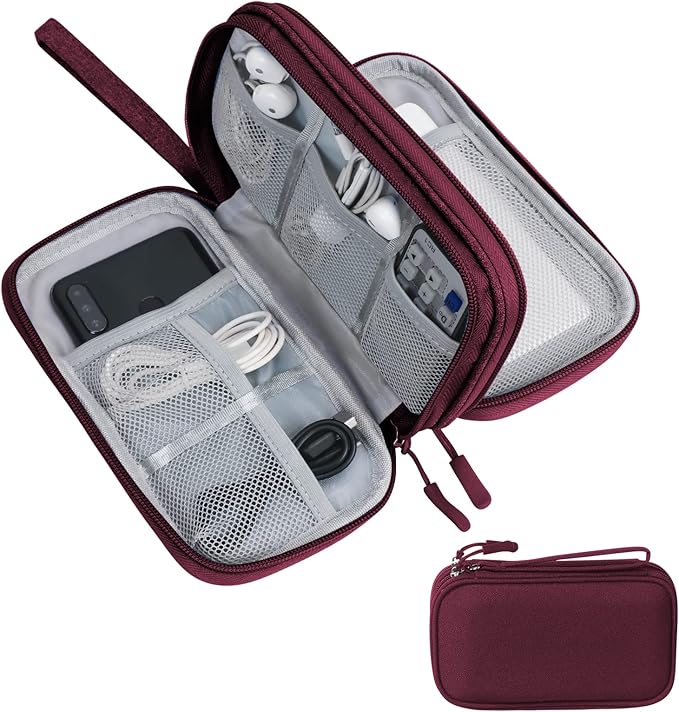 Skycase Electronic Organizer Travel Case - Waterproof Travel Cord Pouches for Organization, Cable Organizer, All-in-One Double Layers Storage Bag for Accessories, Charger, Cable, Red