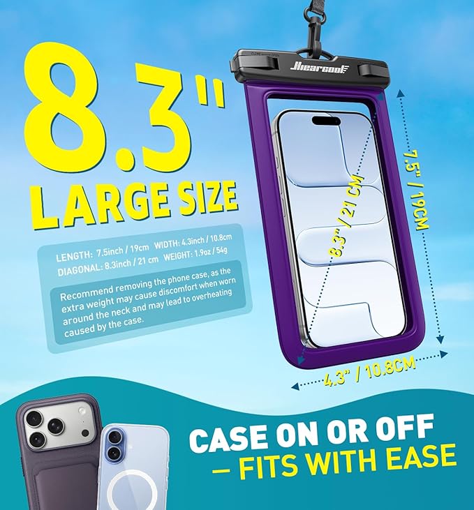 Hiearcool Universal Waterproof Phone Pouch, Dry Bag Compatible for iPhone 17 16 15 14 13 Pro Max XS Plus Samsung Galaxy S22 Cellphone Up to 8.3", IPX8 Water Proof Cell Phone Case for Beach-2Pack