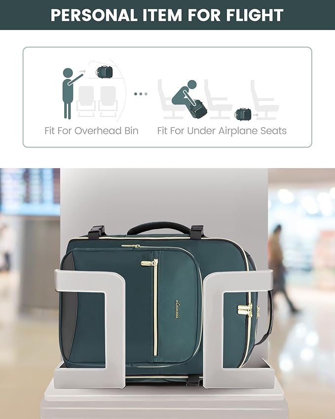 LOVEVOOK Travel Backpack for Women & Men 50L,Airline Approved Carry On Backpack Travel Essentials,TSA Carry on Luggage,Waterproof Personal Item Travel Bag,Suitcase with 3 Packing Cube,Dark green-Black