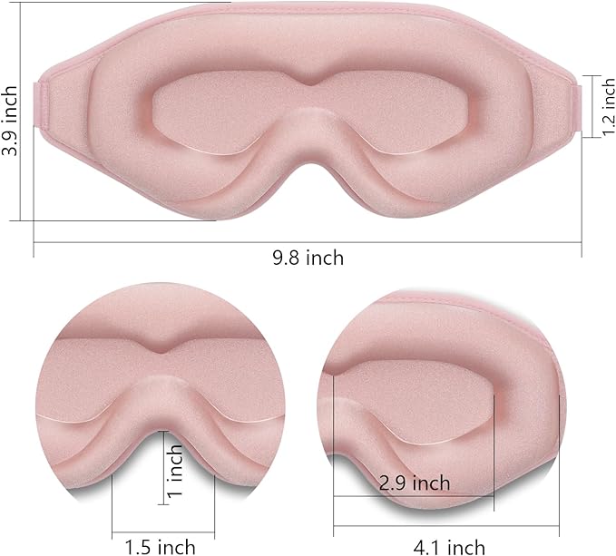 Sleep Mask 3D Eye Mask for Sleeping 100% Light Blocking Eye Covers with Adjustable Strap Night Blindfold for Women Memory Foam Light Pink
