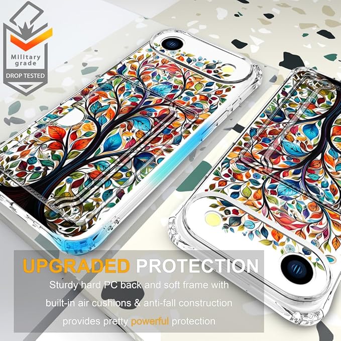 Compatible with iPhone 17 Air Case Card Holder for Women Cute Design,Wallet Phone Cases Transparent Cool Kawaii Protective (Clear Tree Colorful Leaves)