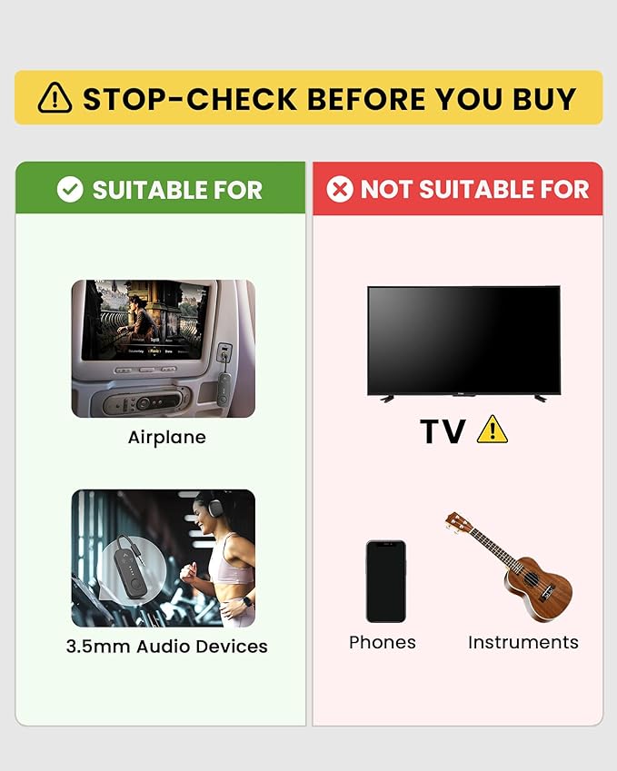 Avantree Relay - Premium Airplane Bluetooth Adapter with Advanced Qualcomm Chipset, 2 Headphones Support, 25hrs Play Time, aptX Adaptive & HD Audio Transmitter for Airpods, Bose & Travel Flight