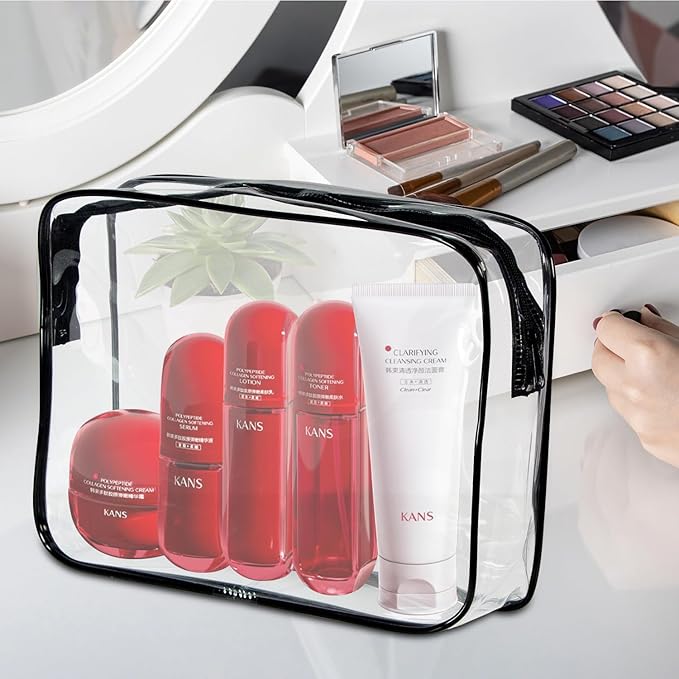 2-Pack Clear TSA Approved Toiletry Bag, Quart Size Travel Organizer, Water Resistant, Travel Cosmetic & Makeup Bags, Carry-On Airport Compliant Bag